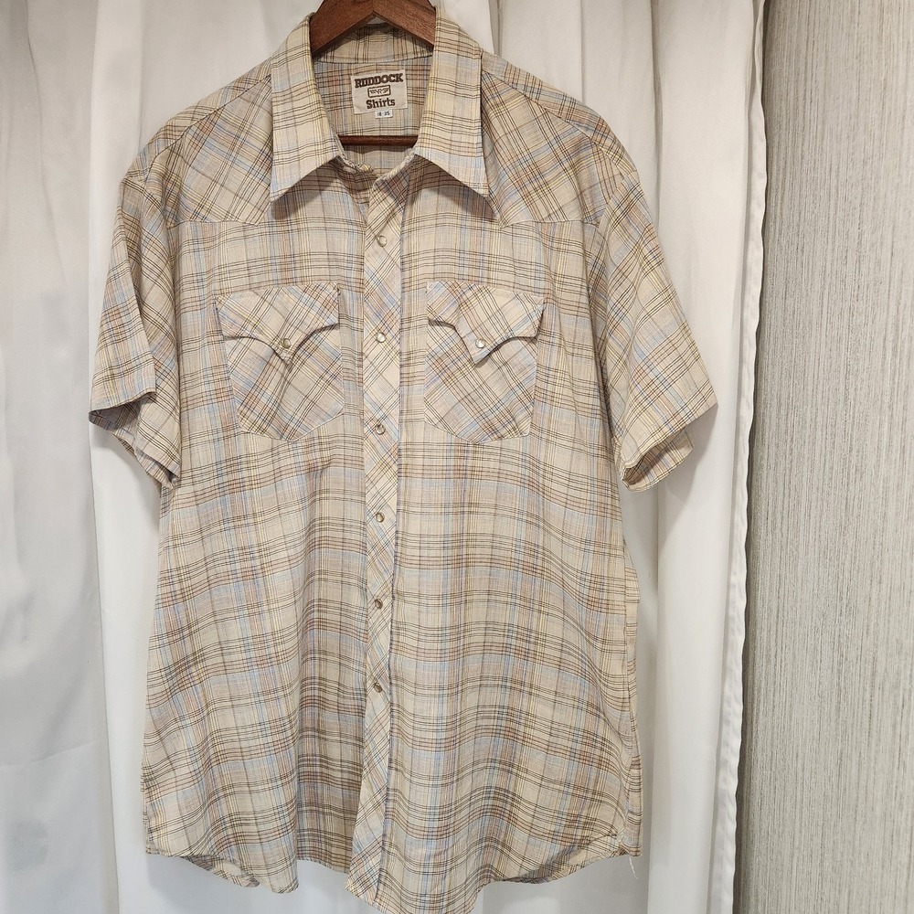 Ruddock Shirt Pearl Snap Beige Brown Tan Plaid Western Shirt‎ 18-35